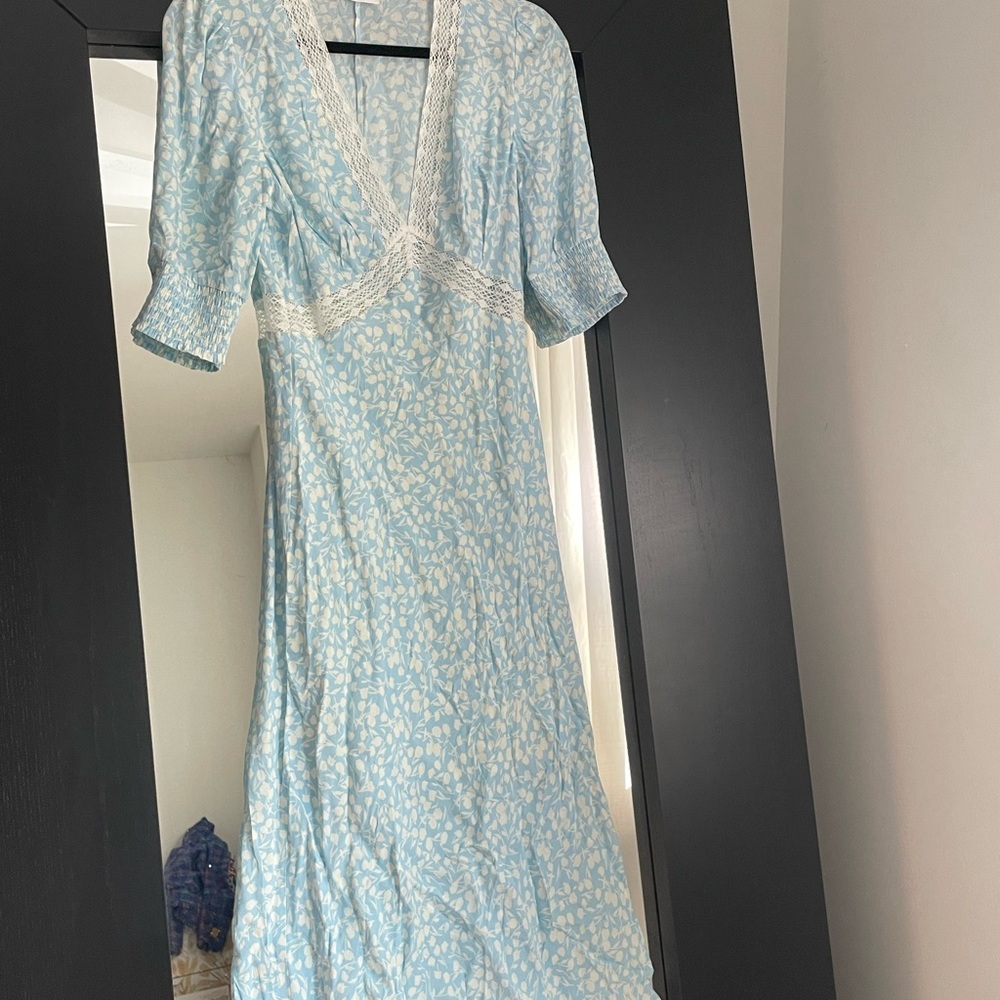 Light Blue Floral Dress with Lace Trim